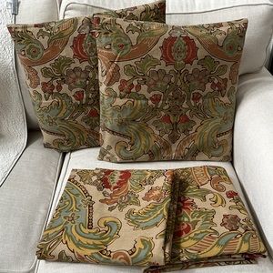 SOLD: Pottery Barn curtains (set of 2) with 2 coordinating pillows